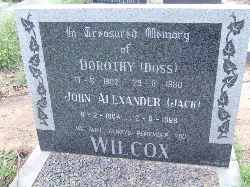 WILCOX John Alexander 1904-1988 & Dorothy 1902-1980