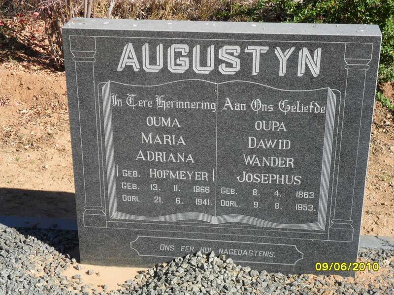 AUGUSTYN David Wander Josephus 1863-1953 & Maria Adriana HOFMEYER 1866-1941