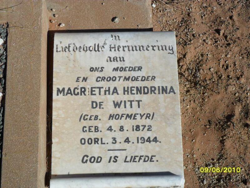 WITT Margrietha Hendrina, de nee HOFMEYR 1872-1944