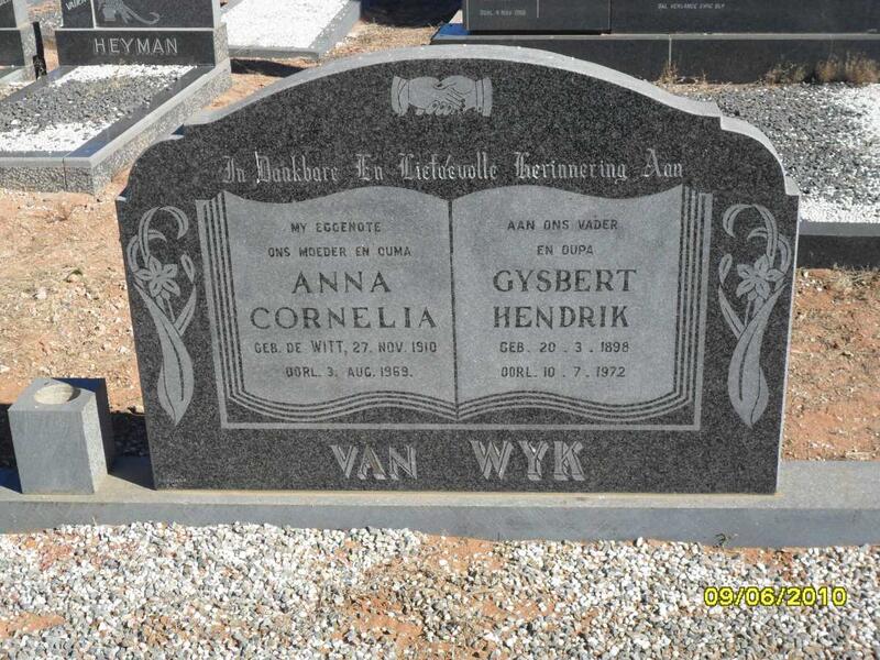 WYK Gysbert Hendrik, van 1898-1972 & Anna Cornelia DE WITT 1910-1969