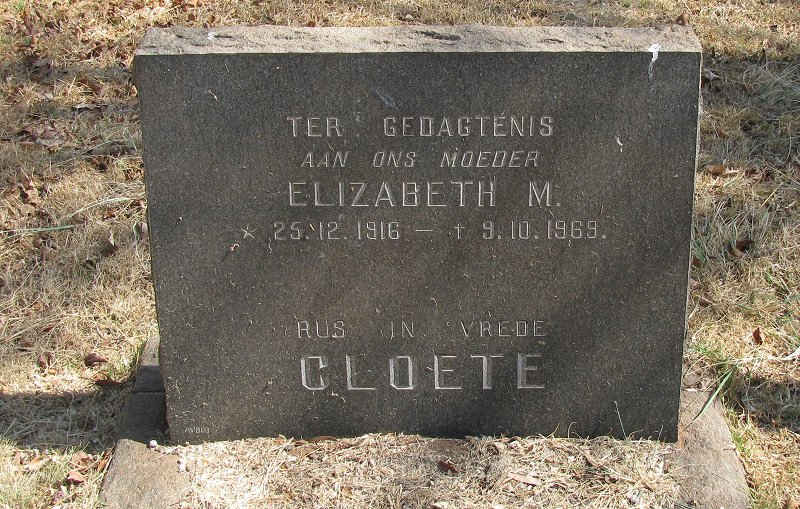 CLOETE Elizabeth M. 1916-1969