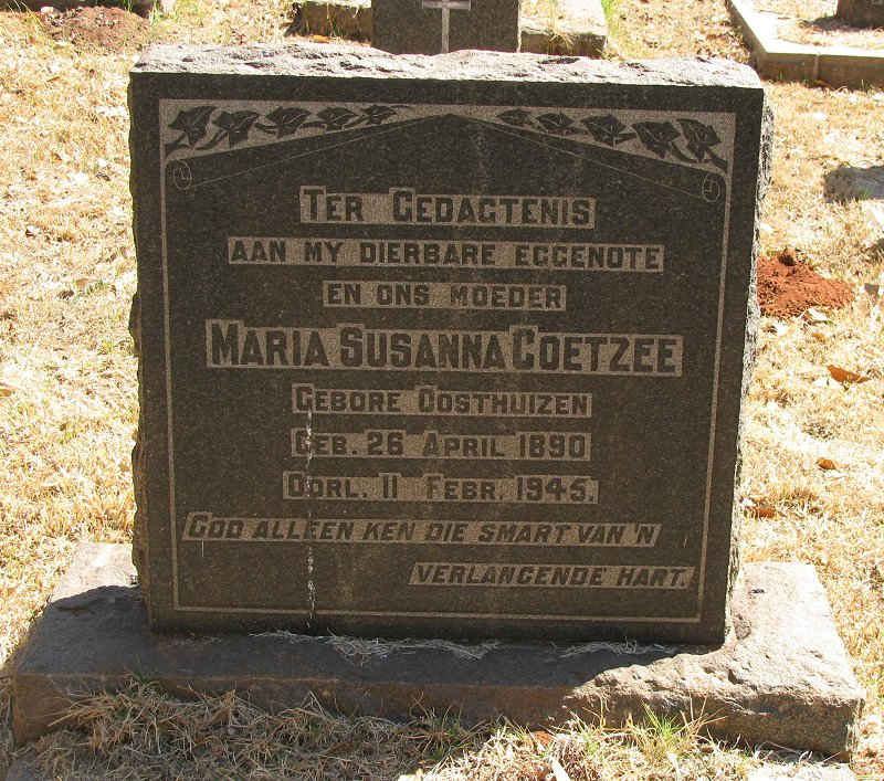 COETZEE Maria Susanna nee OOSTHUIZEN 1890-1945