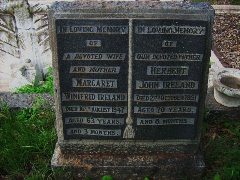 IRELAND Herbert John -1951 & Margaret Winifrid -1947