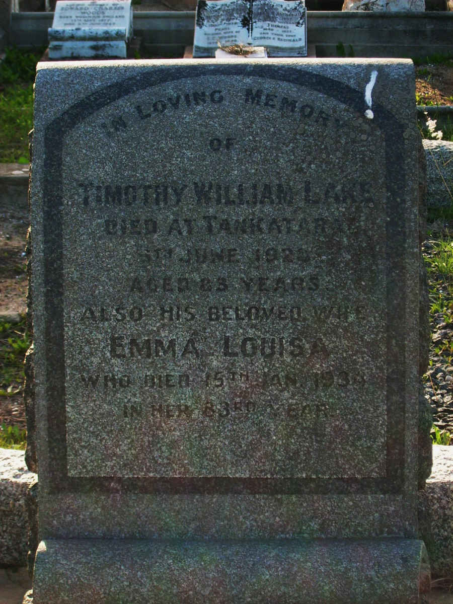 LAKE Timothy William  -1924 & Emma Louisa -193?