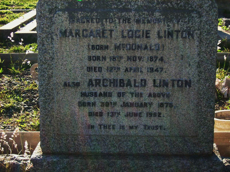 LINTON Archibald 1876-1962 & Margaret Logie McDONALD 1874-1947