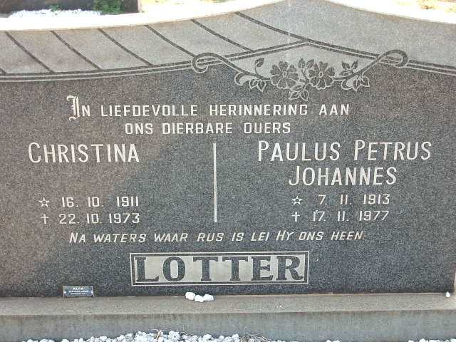 LOTTER Paulus Petrus Johannes 1913-1977 & Christina 1911-1973