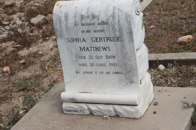 MATTHEWS Sophia Gertrude 1909-1933