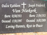 NIEKERK Joseph Frederick van 1923-2009 & Dulcie Kathleen 1921-1997