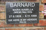 BARNARD Maria Isabella nee HILLS 1928-1999
