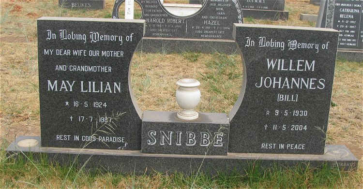 SNIBBE Willem Johannes 1930-2004 & May Lilian 1924-1987