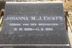 EICKER Johanna M.J. nee VAN DER WESTHUIZEN 1886-1964