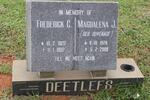 DEETLEFS Frederick C. 1920-1992 & Magdalena J. DUVENAGE 1929-2008