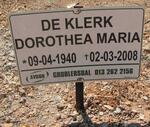 KLERK Dorothea Maria, de 1940-2008