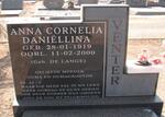VENTER Anna Cornelia Daniellina nee DE LANGE 1919-2000