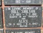 SHILSON Bill 1902-1981 & Alice 1905-1983
