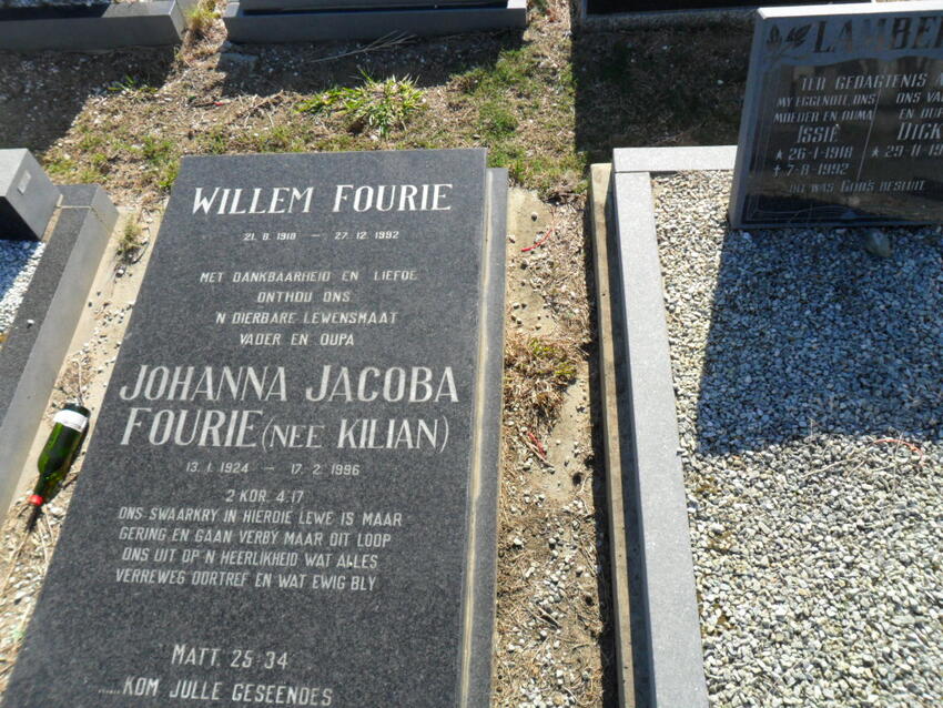 FOURIE Willem 1918-1992 & Johanna Jacoba KILIAN 1924-1996