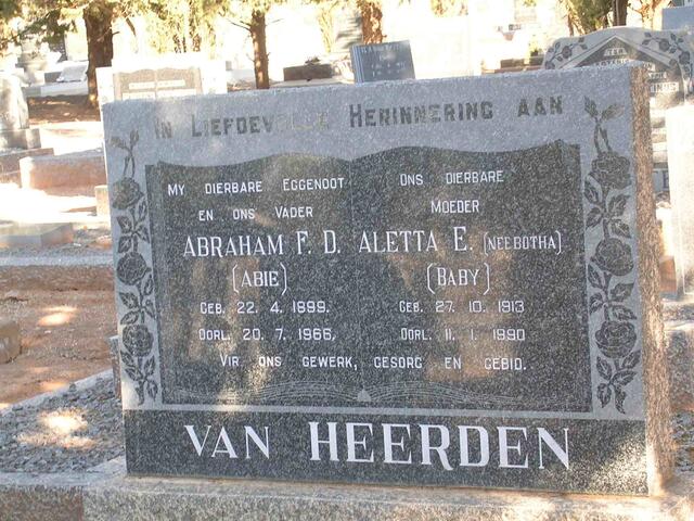 HEERDEN Abraham F.D., van 1899-1966 & Aletta E. BOTHA 1913-1990