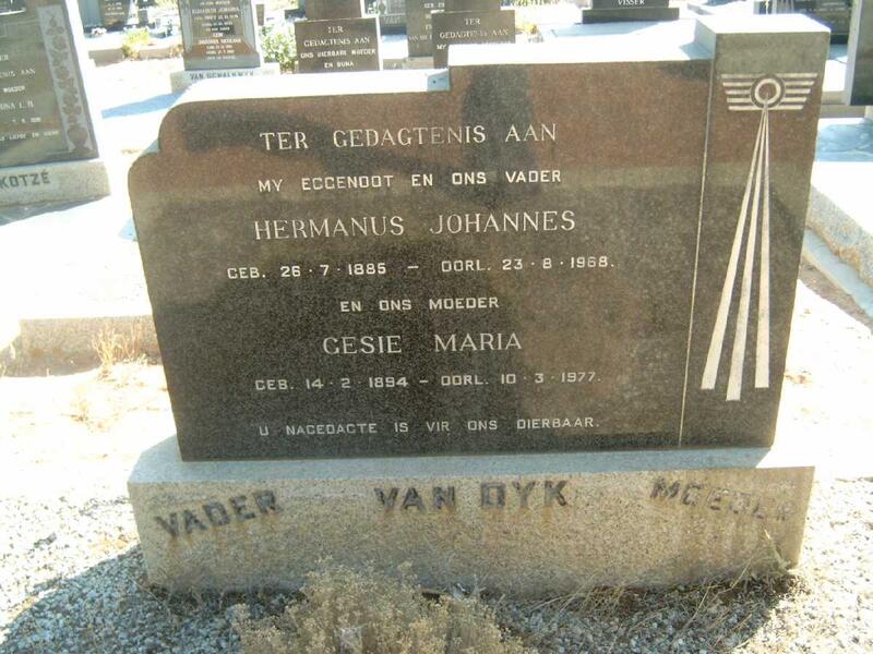 DYK Hermanus Johannes, van 1885-1968 & Gesie Maria 1894-1977