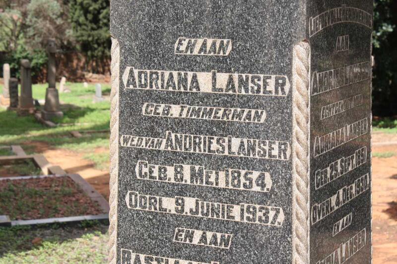 LANSER Adriana nee TIMMERMAN 1854-1937 :: LANSER Andries 1851-1930 :: LANSER Anna Cornelia geb TALJAARD 1897-1936