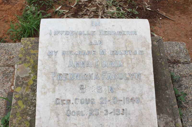 BASSON Anna Maria Fredricka Faculyn geb GOUS 1848-1931