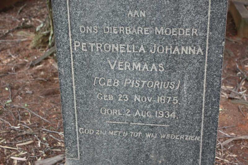 VERMAAS Petronella Johanna geb PISTORIUS 1875-1934