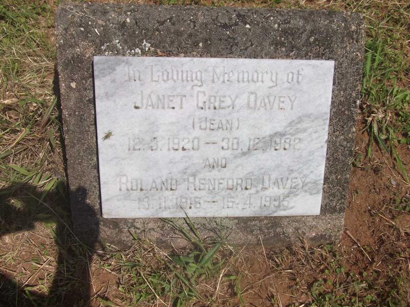 DAVEY Roland Renford 1916-1995 & Janet Grey 1920-1982