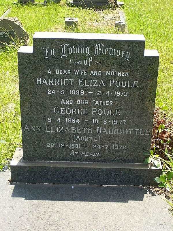 POOLE George 1894-1977 & Harriet Eliza 1899-1973 :: HAIRBOTTLE Ann Elizabeth 1901-1978