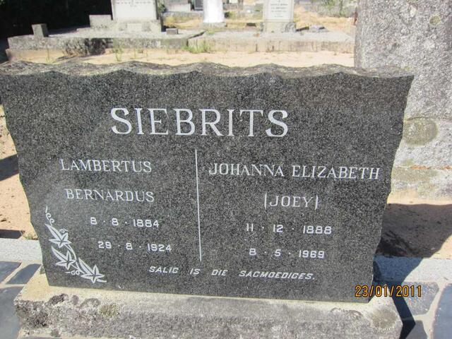 SIEBRITS Lambertus Bernardus 1884-1924 & Johanna Elizabeth 1888-1969