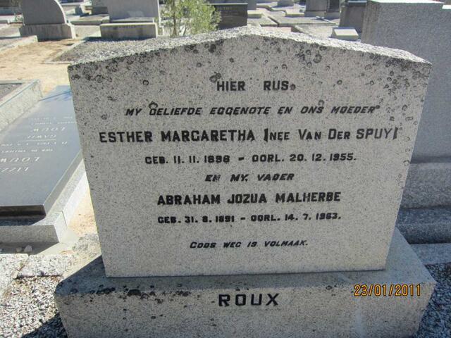 ROUX Abraham Jozua Malherbe 1891-1963 & Esther Margaretha VAN DER SPUY  1898-1955