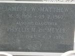 MATHEW James F.W. 1906-1960 :: MEYER Phyllis M., de 1943-1976 