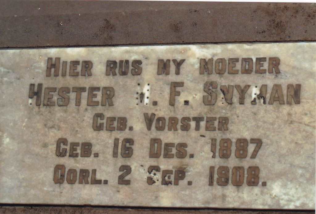 SNYMAN Hester M.F. nee VORSTER 1887-1908