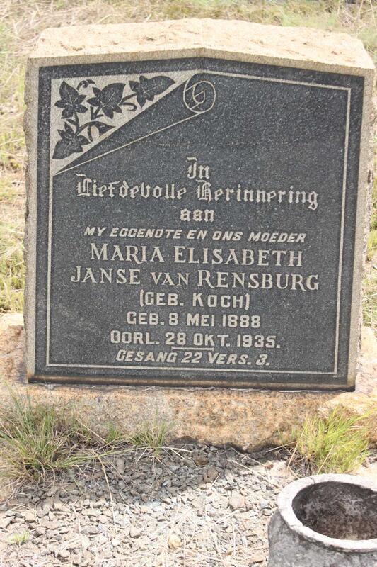 RENSBURG Maria Elisabeth, Janse van nee KOCH 1888-1935