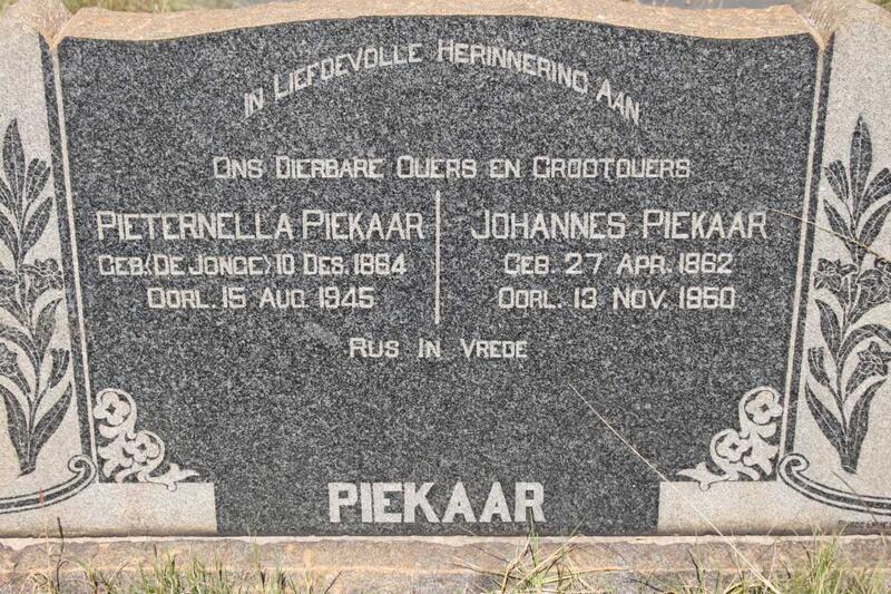PIEKAAR Johannes 1862-1950 & Pieternella DE JONGE 1884-1945