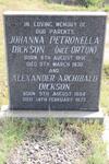DICKSON Alexander Archibald 1884-1973 & Johanna Petronella ORTON 1891-1930