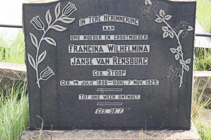 RENSBURG Francina Wilhelmina, Janse van geb STOOP 1850-1929