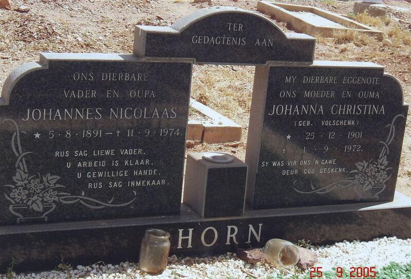 HORN Johannes Nicolaas 1891-1974 & Johanna Christina VOLSCHENK 1901-1972