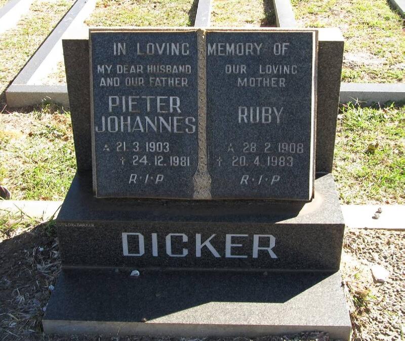 DICKER Pieter Johannes 1903-1981 & Ruby 1908-1983