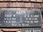 KETH Fred W. 1910-1982 & J.A.B.  1911-2002