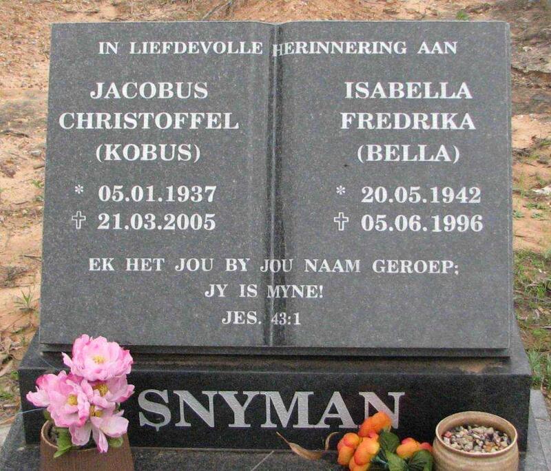 SNYMAN Jacobus Christoffel 1937-2005 & Isabella Fredrika 1942-1996
