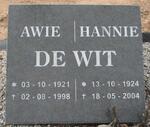 WIT Awie, de 1921-1998 & Hannie 1924-2004