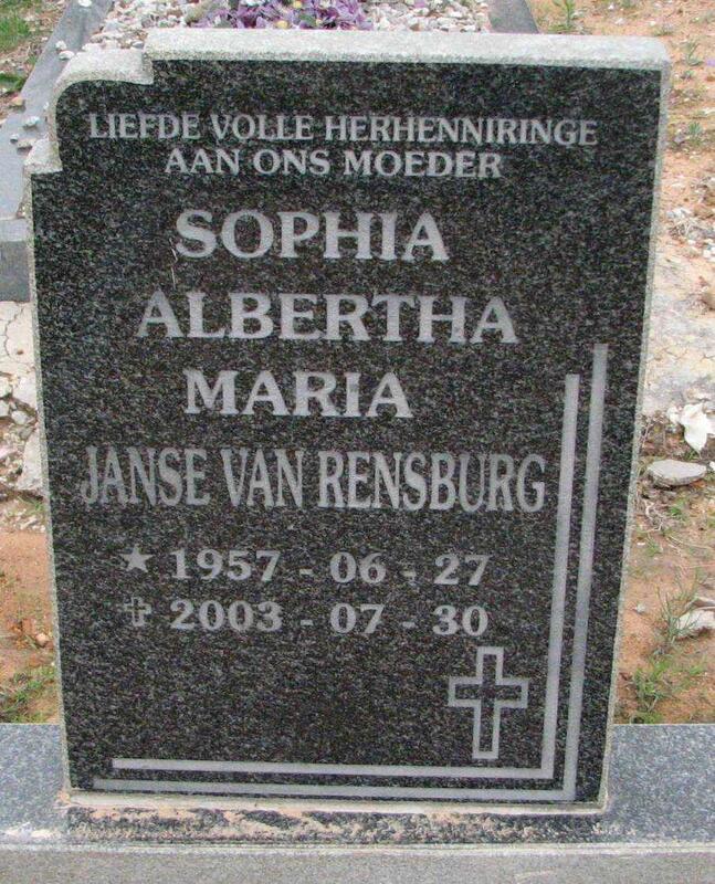 RENSBURG Sophia Albertha Maria, Janse van 1957-2003