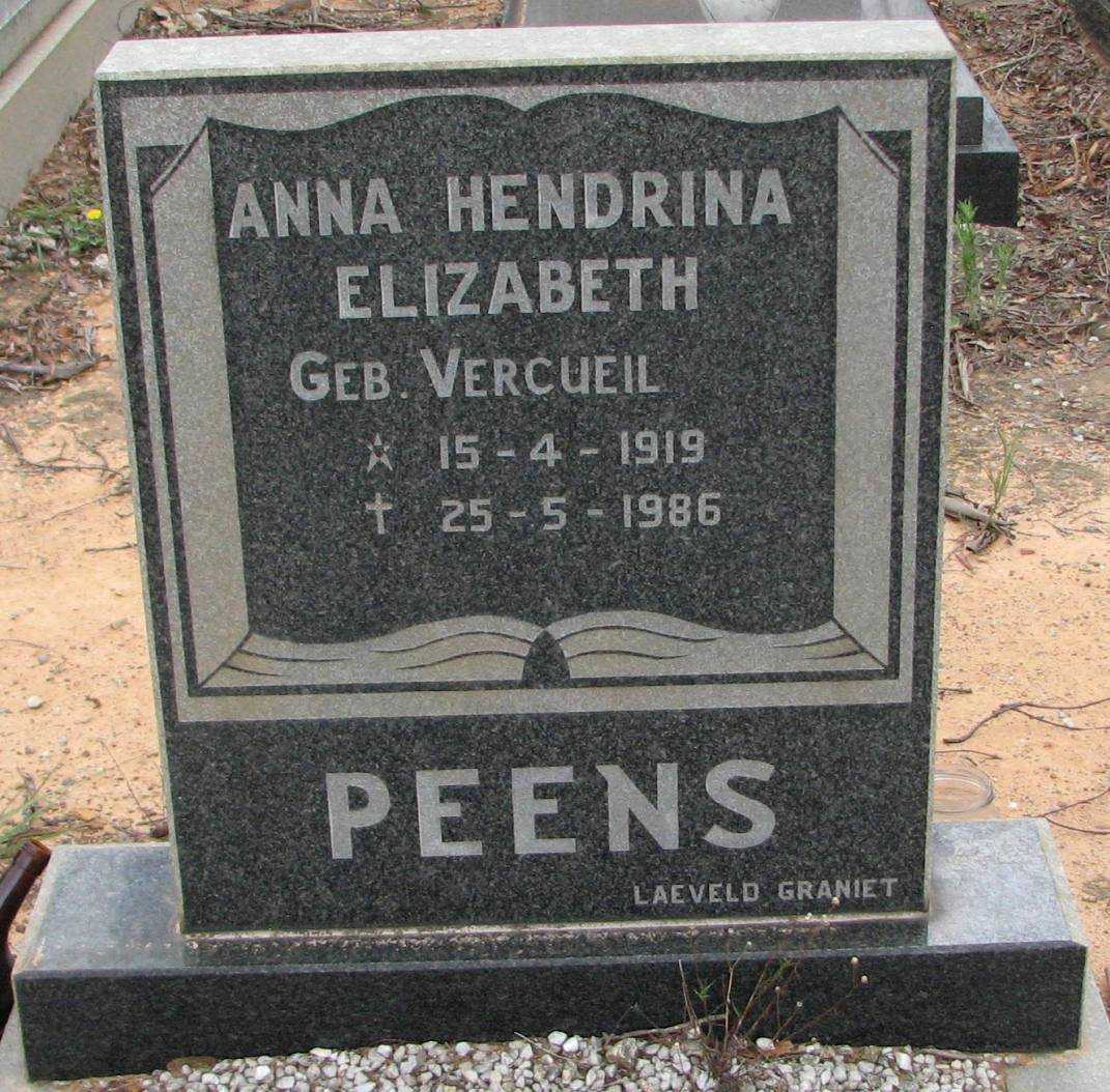 PEENS Anna Hendrina Elizabeth geb VERCUEIL 1919-1980