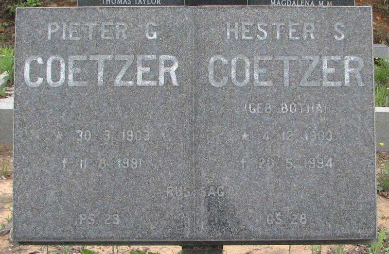 COETZER Pieter G. 1903-1981 & Hester S. BOTHA 1903-1994