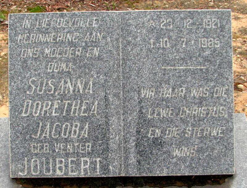 JOUBERT Susanna Dorethea Jacoba geb VENTER 1921-1985