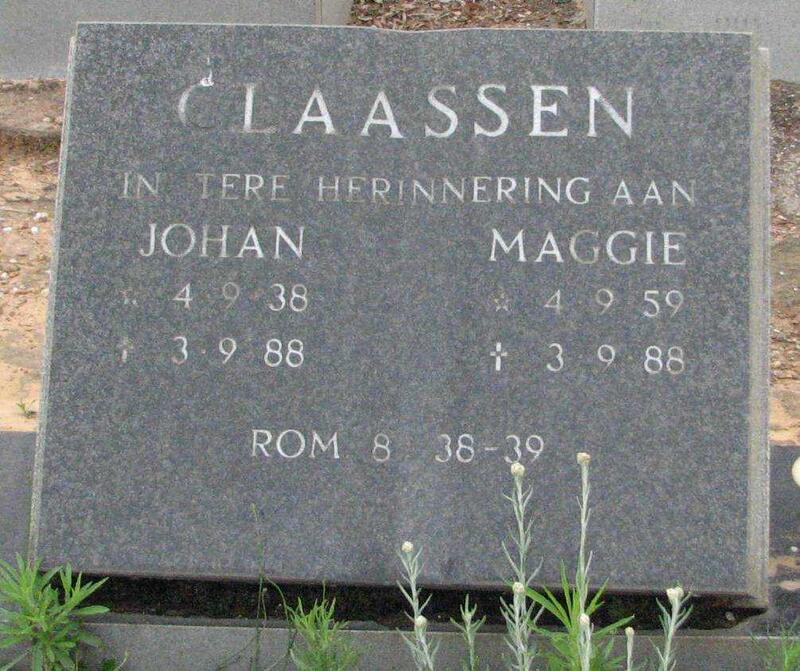 CLAASSEN Johan 1938-1988 & Maggie 1959-1988