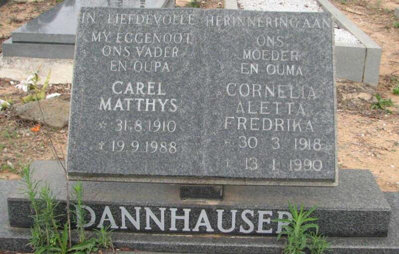 DANNHAUSER Carel Matthys 1910-1988 & Cornelia Aletta Fredrika 1918-1990