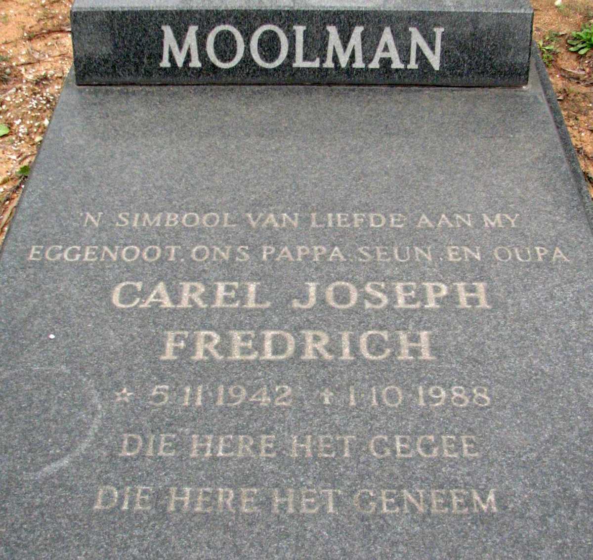 MOOLMAN Carel Joseph Fredrich 1942-1988