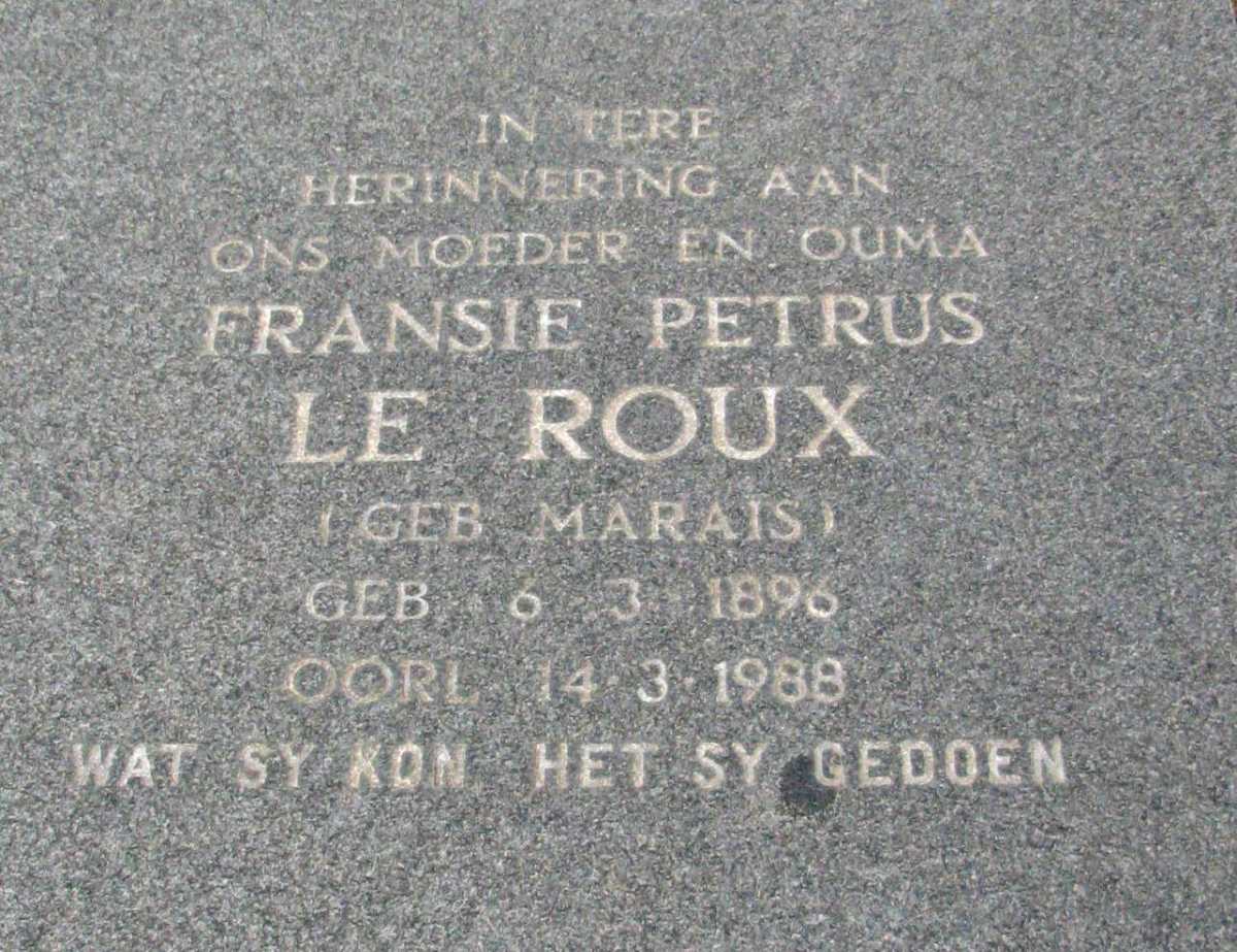 ROUX Fransie Petrus, le geb MARAIS 1896-1988