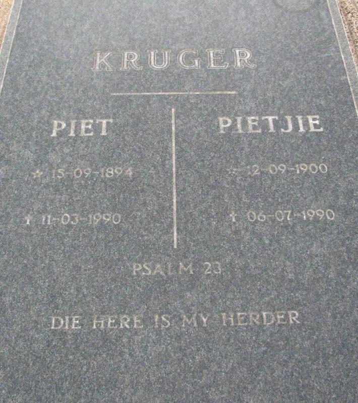 KRUGER Piet 1894-1990 & Pietjie 1900-1990