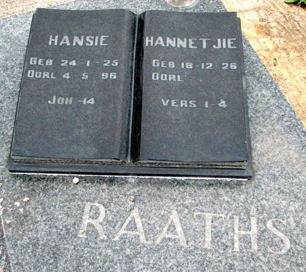 RAATHS Hansie 1925-1996 & Hannetjie 1926-